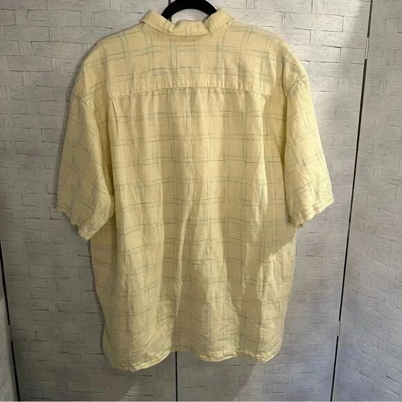 Eddie Bauer mens short sleeve, button-down linen shirt, light, yellow size large - Picture 2 of 3